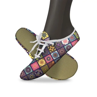 Cvičky gymnastické barefoot POWER GYM textilní vzory WINS 27 čtverečky